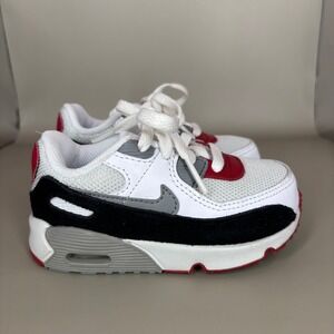 Nike Air Max 90 Toddler Shoes White Red Black Size 7C CD6868 019